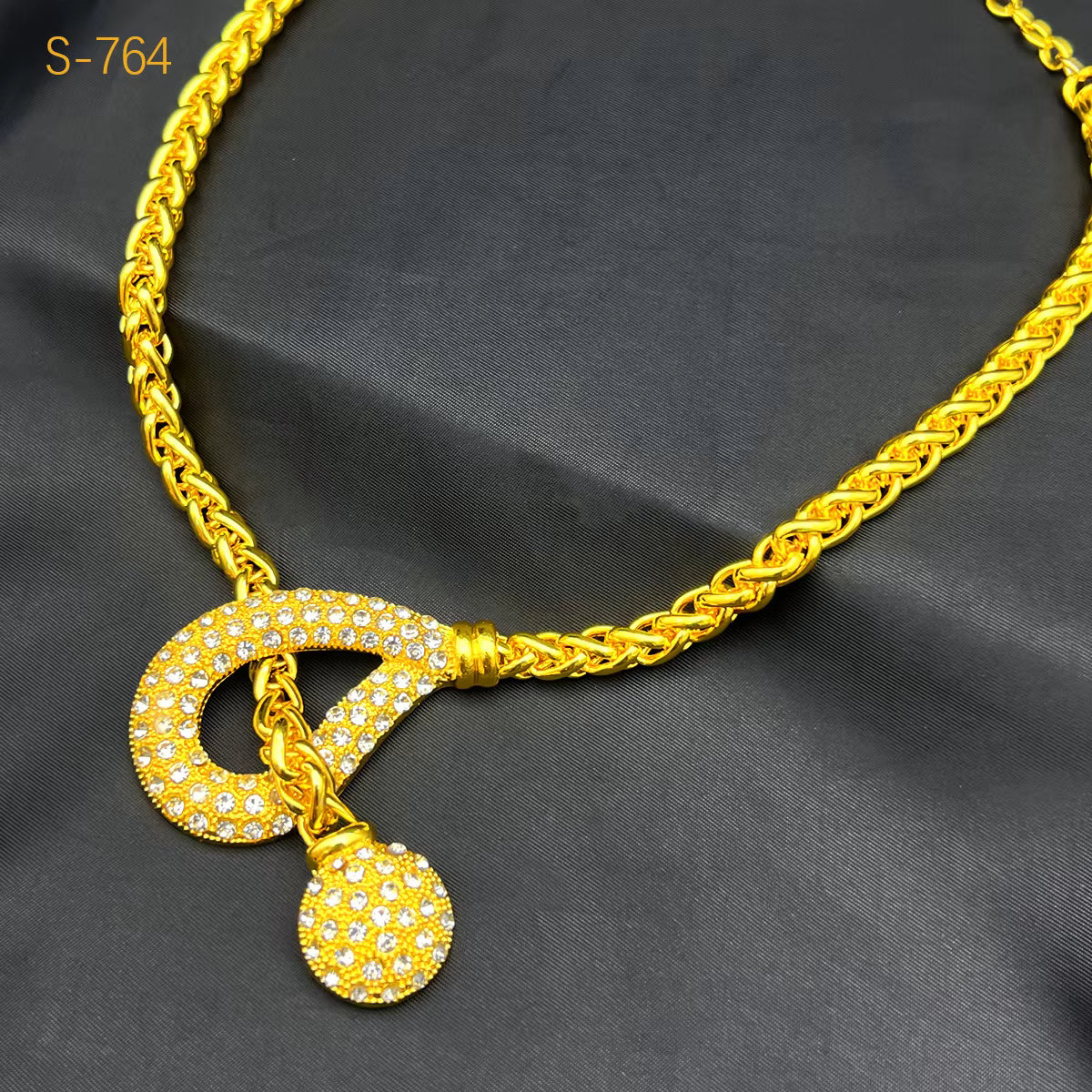 Unique Fashion Diamond-Set Jewelry Set Necklace Earrings Bracelet Ring Women's 24K Gold AU999 - Shiny diamonds,