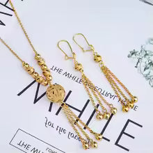 Luxury 24K 9999 Pure Gold real gold Middle East Tassel Necklace Earrings Set Women Wedding Banquet Necklace