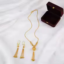 Luxury 24K 9999 Pure Gold real gold Middle East Tassel Necklace Earrings Set Women Wedding Banquet Necklace