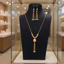 Luxury 24K 9999 Pure Gold real gold Middle East Tassel Necklace Earrings Set Women Wedding Banquet Necklace