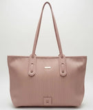 Blush Pink Ribbed Tote Handbag with Long Shoulder Straps